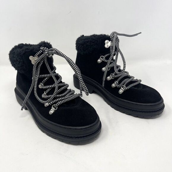 Splendid Yvette Black Suede Sherling Snow Booties Size 7 - Picture 1 of 6